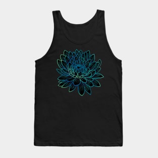 Colorful chrysanthemum or Mums flower drawing - faded blue with green lines in the petals. Tank Top